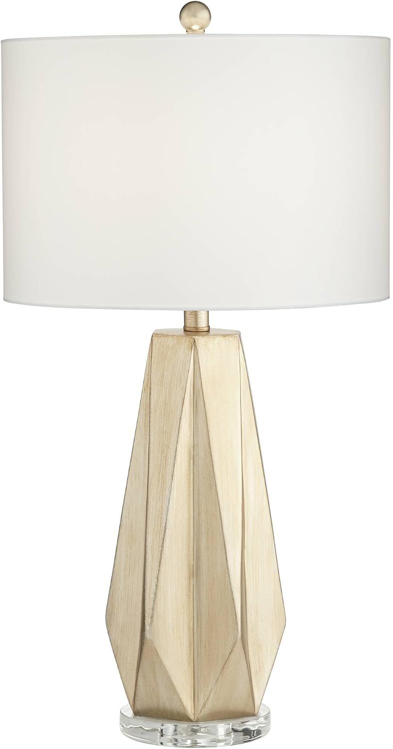 Possini Euro Design Bravo Modern Table Lamp 28' Tall Champagne Gold Diamond Geometric Cut White Drum Shade Decor for Bedroom Living Room House Home Bedside Nightstand Office Entryway Kids Family