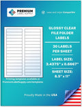 Premium Label Supply Glossy Clear File Folder Labels – 3.4375' x 0.6667' – Laser/Inkjet Compatible – (30 per Sheet), 500 Sheets – 15,000 Total Adhesive Labels