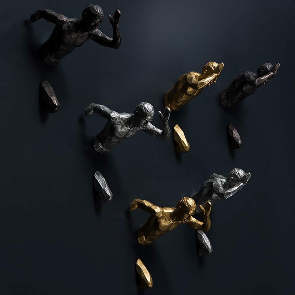 Metal Wall Art Decor, Creative Nude Male Wall Decor Sculptures,Human Torso 3D Body Art Statues for Bar Coffee Club,Running Climbing Man Wall Hanging Golden