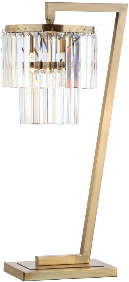 SAFAVIEH Lighting Collection Callum Glam Brass Gold/ Clear Crystal 30-inch Bedroom Living Room Home Office Desk Nightstand Table Lamp (LED Bulb Included)