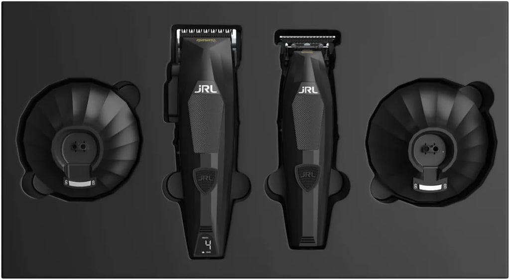 JRL Diamante Clipper & Trimmer Set – Brushless Motor, Fade Blade, Smart Clip Technology, Reset IQ Charge, 8200 RPM, 4-Hour Run Time for Barbers & Stylists (Black)
