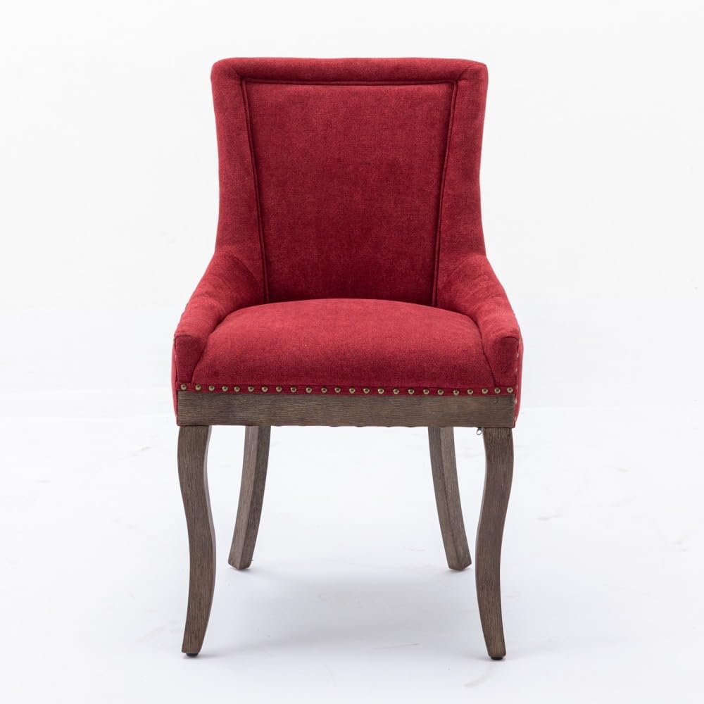 Dining Chairs Set of 2, Thickened Fabric Upholstered Chair with Neutral Solid Wood Legs & Bronze Nailhead Trim, Comfortable Accent Chairs for Dining Room/Kitchen/Living Space(Burgundy + Fabric)