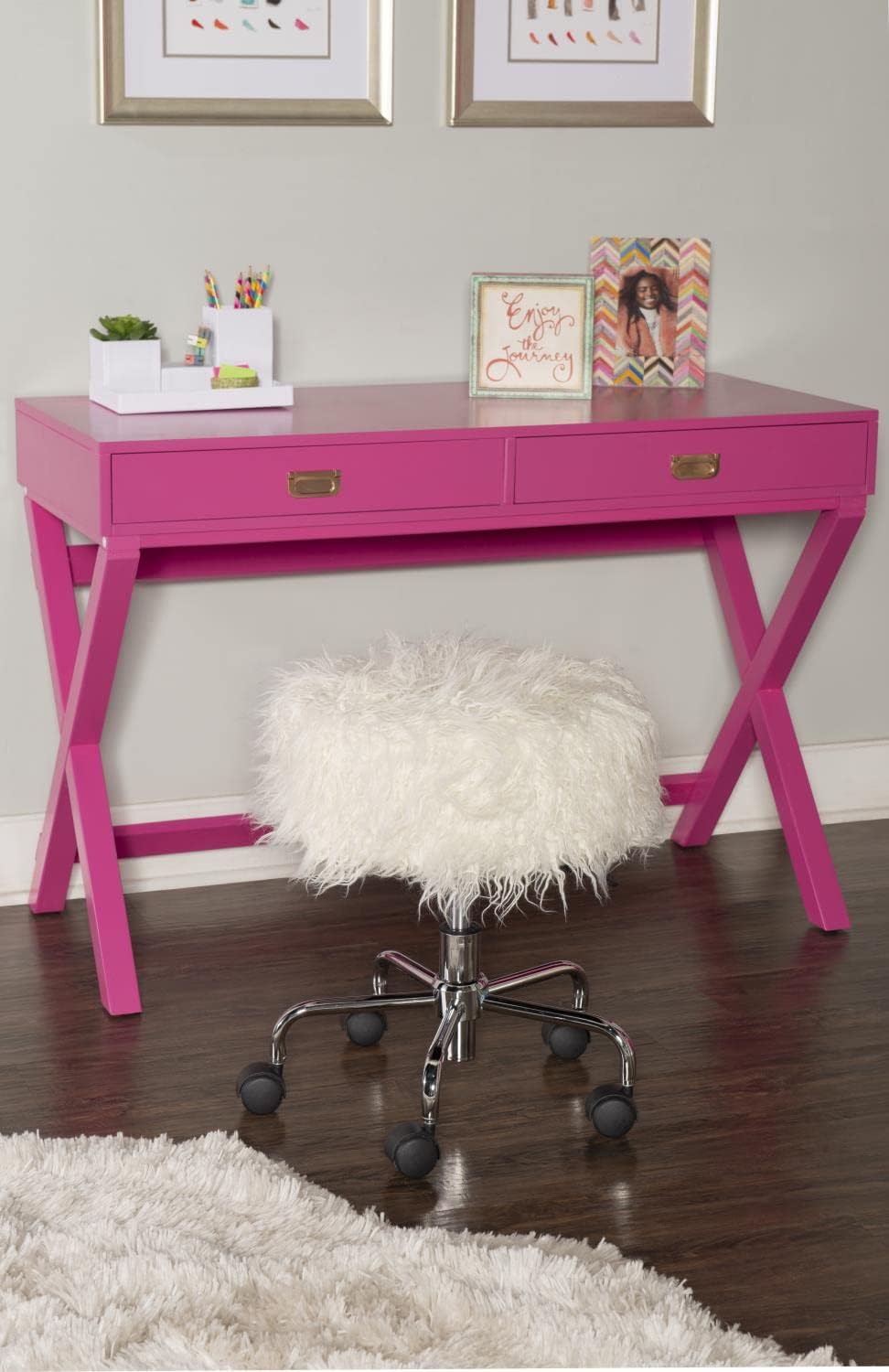 Linon PG138RSP01U Linon Home Decor Peggy Raspberry Pink Writing Desk Desk, Raspberry Pink, 44'W x 20'D x 30'H