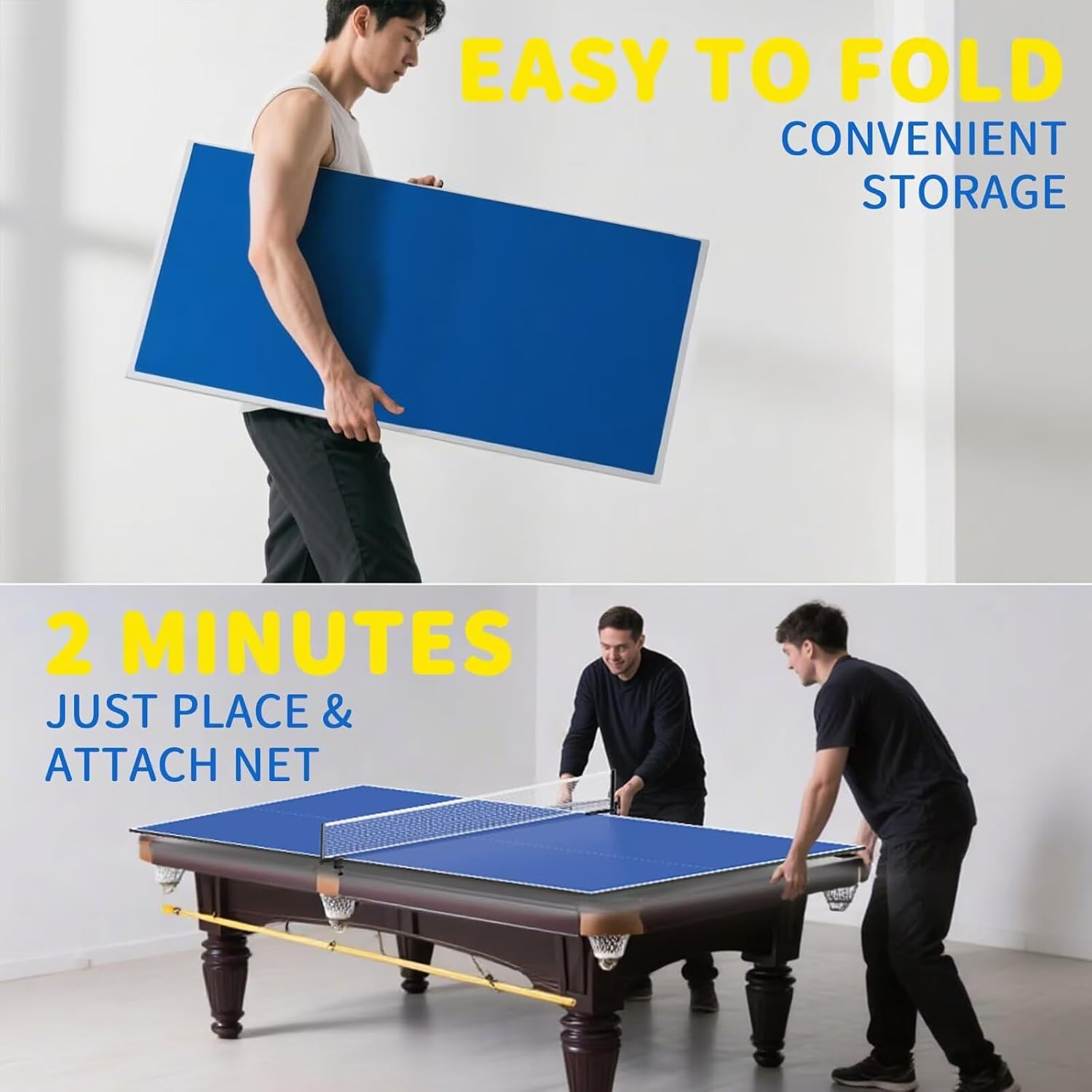 Ping Pong Table Topper for Pool Table,Foldable 8x4 FT Ping Pong Conversion Top with Net Set for Billiard Table w/Net & Foam Padding, Easy Conversion