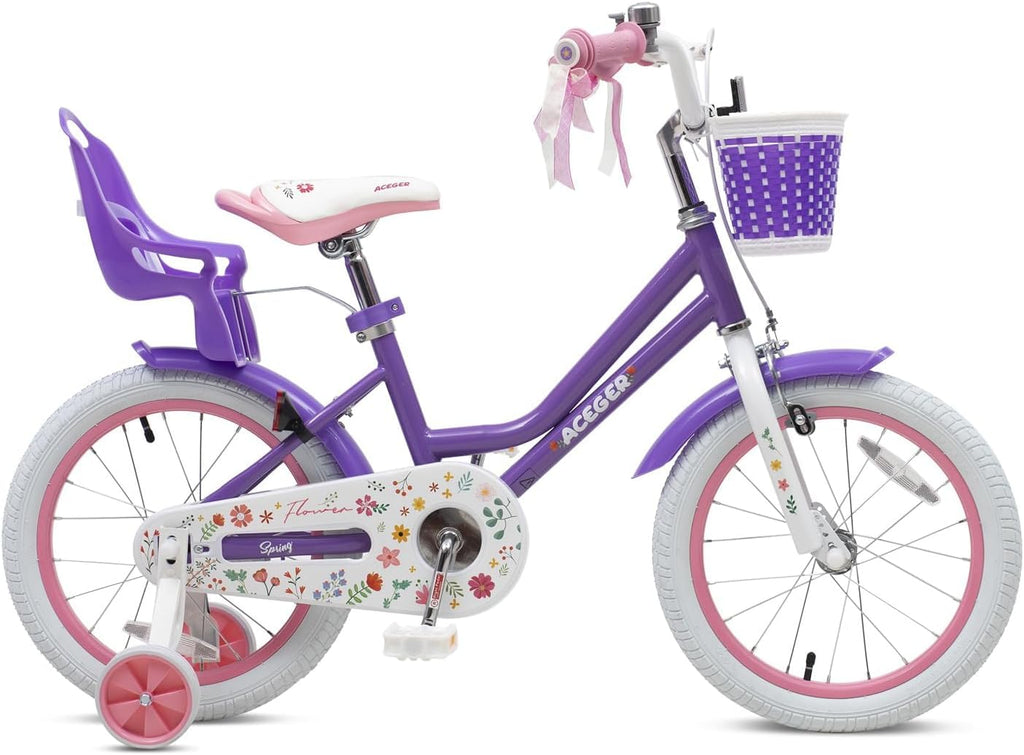Bixike Princess Style Girls Bike with Basket for 2-13 Years Old Kids and Toddlers, 12 14 16 18 Inch Bicycle for Children with Training Wheels and Streamers, 20 Inch with Kickstand, Multiple Colors