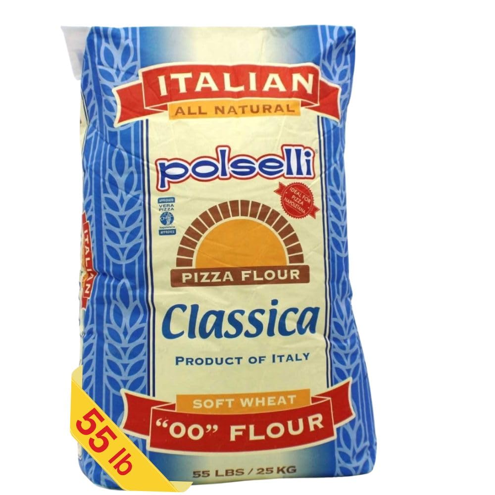 POLSELLI Classica, Tipo 00 Double Zero Flour, Soft Wheat, 25 kg (55 lbs) | All-Natural Type '00' European Flour For Pizza, Bread, Pastas, 8+ Hour Rise Dough; Unbleached, Unbromated, No Additives.