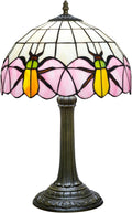 Tiffany Lamp Yellow Beetle Pink Stained Glass Table Lamp Vintage Bedroom Desk Light for Home Dorm Office Art Craft Antique Decor Accent Aesthetic Nightstand Reading Light