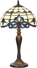 TL0003 Tiffany Table Lamp Bedside Stained Glass Lamp Blue Baroque Reading Desk Light 12X21.5 Inches for Bedroom Living Room Home Office,Vintage Look Handcrafted Accent Décor