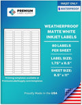 Premium Label Supply Waterproof White Return Address Sticker Labels – 1.75' x 0.5' – Inkjet Printers Only – (80 per Sheet), 500 Sheets - 40,000 Total Adhesive Labels