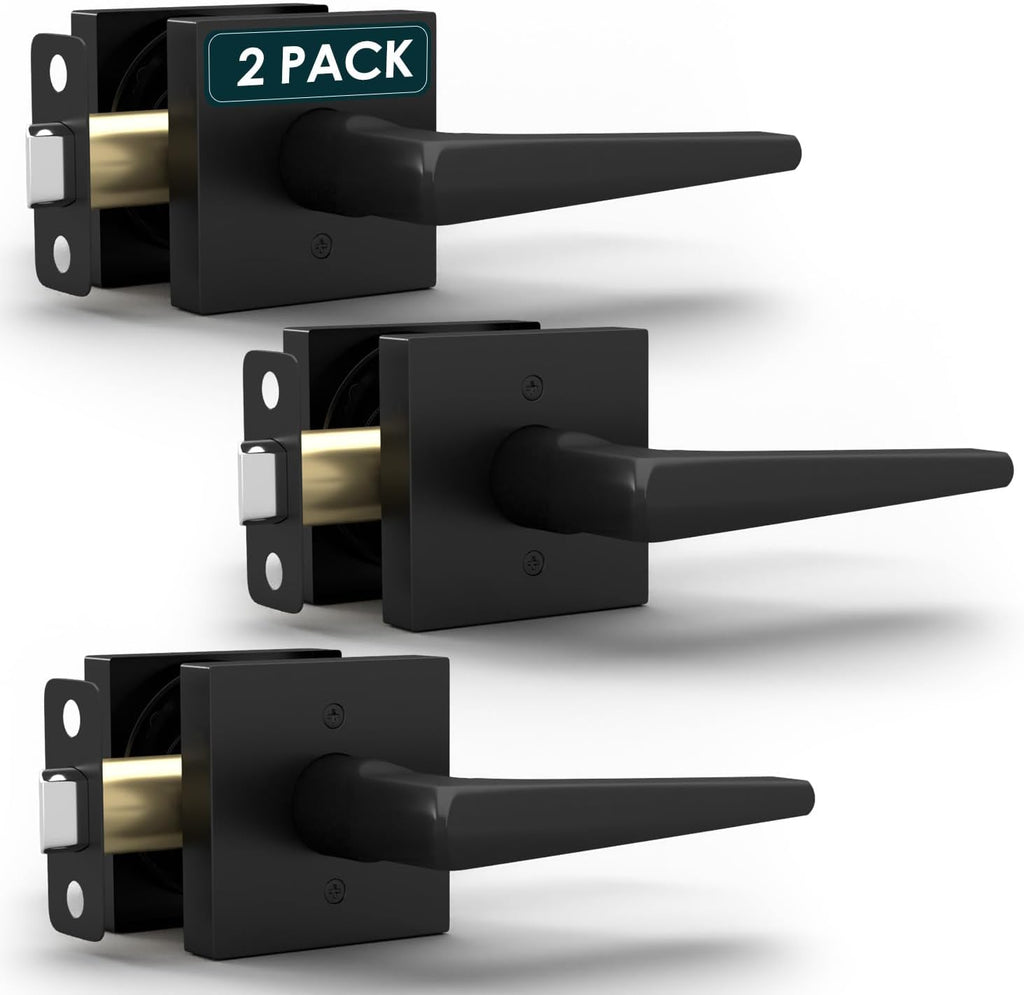 Mega Handles Schein Passage Door Handle - 3 Pack Reversible Black Door Handle, Heavy Duty No Lock Door Handles Interior for Closet & Hallway, Fits All Standard Door Sizes - Matte Black
