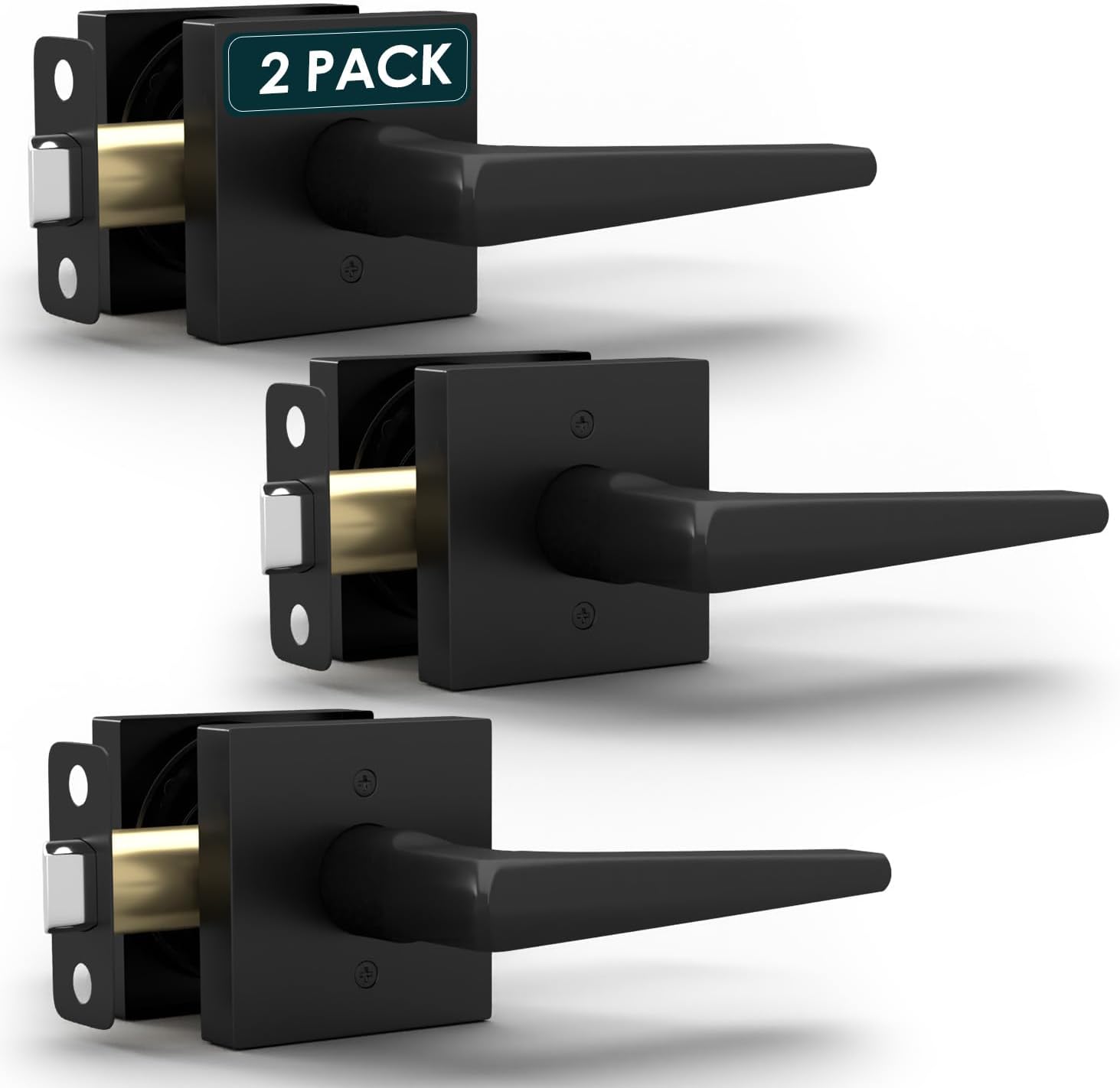Mega Handles Schein Passage Door Handle - 3 Pack Reversible Black Door Handle, Heavy Duty No Lock Door Handles Interior for Closet & Hallway, Fits All Standard Door Sizes - Matte Black