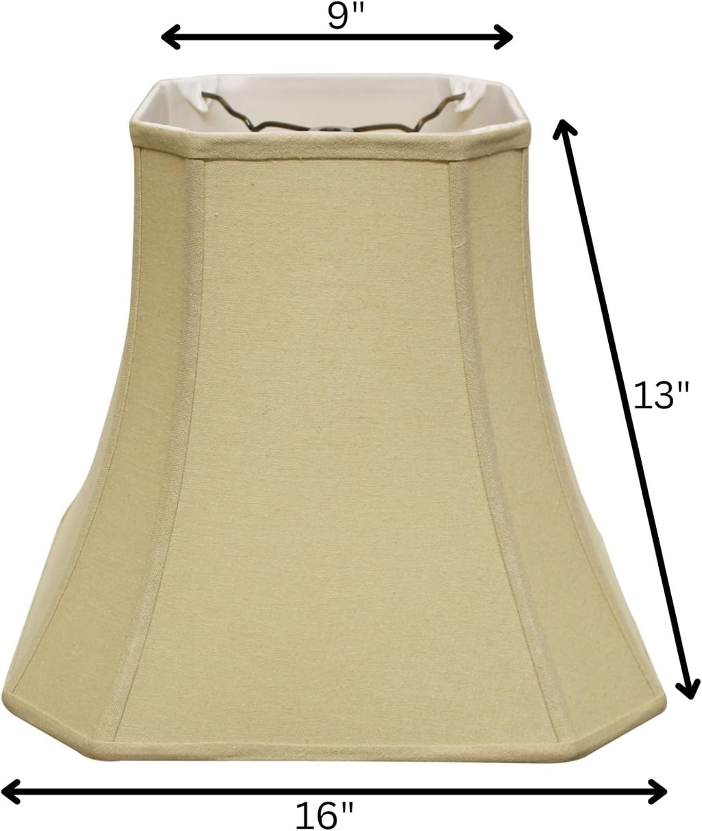 Cut Corner Square Bell Softback Lampshade with Washer Fitter, Tan Color Fabric Lampshade for Table Lamps, Natural Linen, 9' Top x 16' Bottom x 13' Height OI324