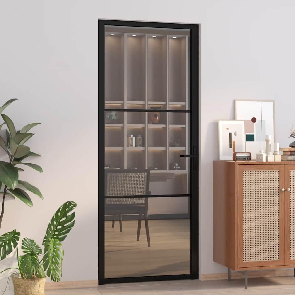 vidaXL Interior Door, 32.7' x 79.3' Size, Black ESG Glass with Stable Aluminum Frame, Modern Design, Suitable for Home and Office