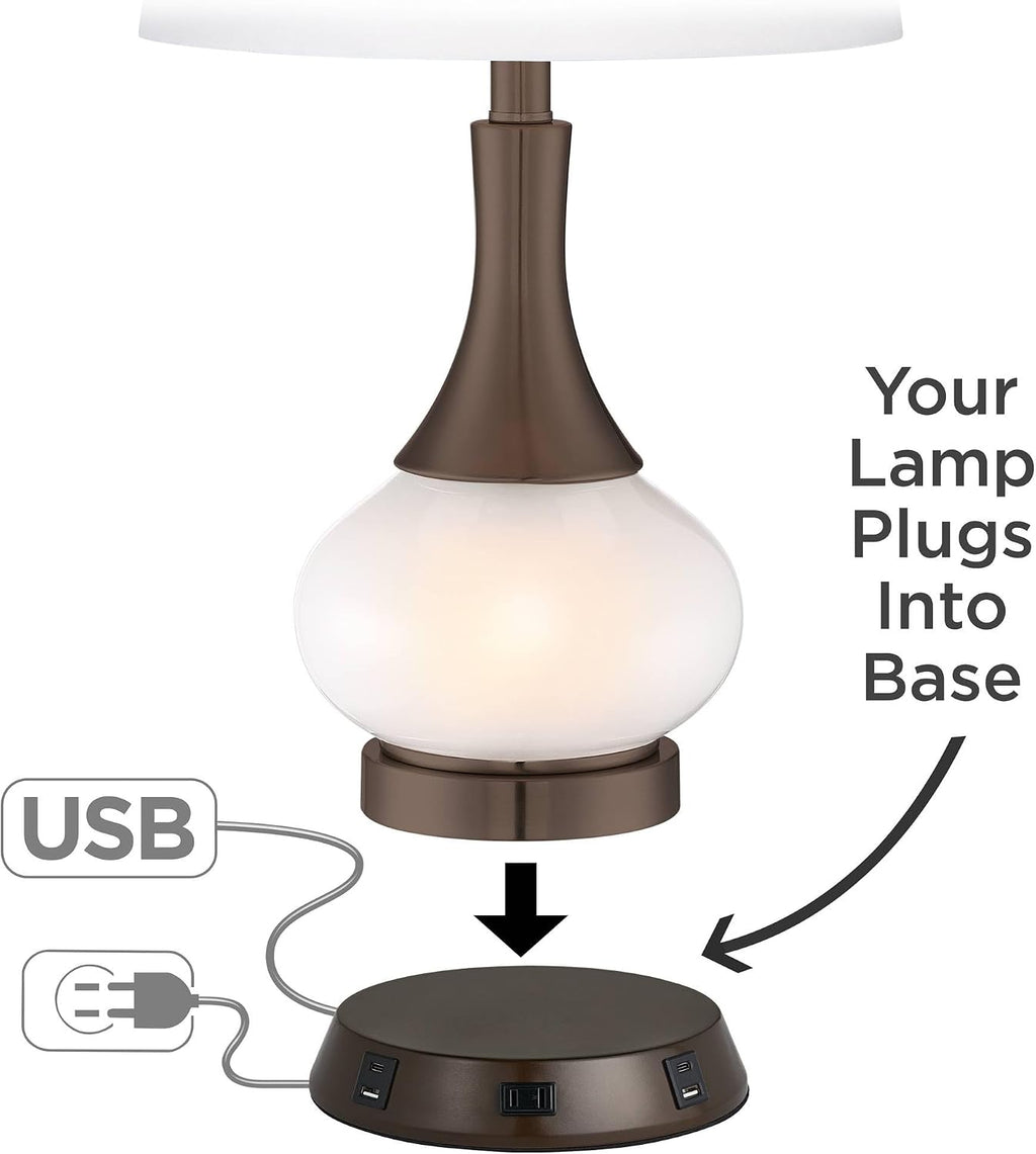 Barnes and Ivy Brighton Rustic Farmhouse Table Lamp 27 1/4' Tall with USB and AC Power Outlet in Base Bronze Hammered Pot Beige Drum Shade for Bedroom Living Room House Home Bedside Nightstand
