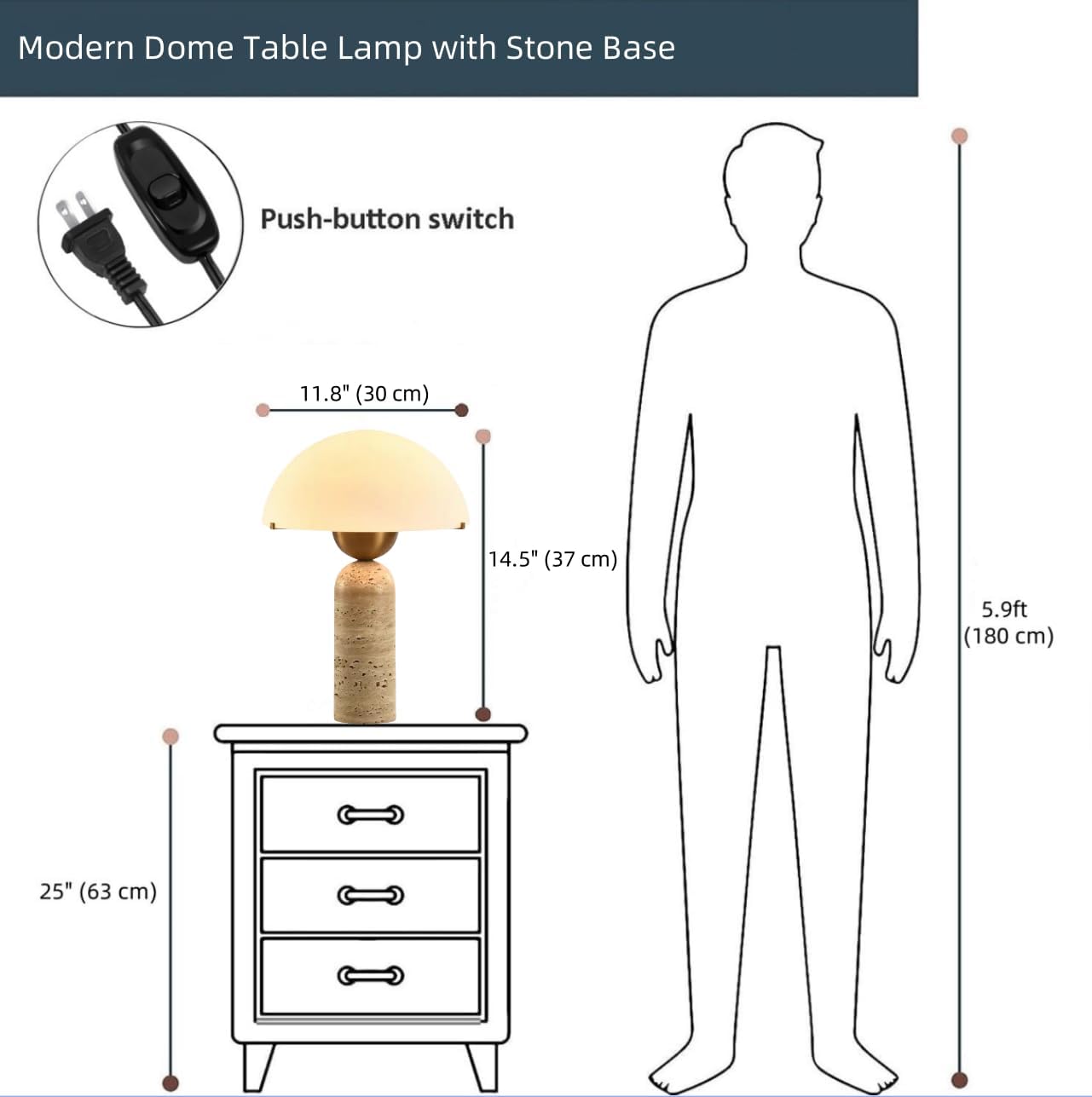 Scandinavian Modern Table Lamp Frosted Glass Shade Travertine Lamp Natural Stone Desk Lamp Mid-Century Dome Bedside Lamps for Living Room Side Lamps Bedroom Nightstand Light