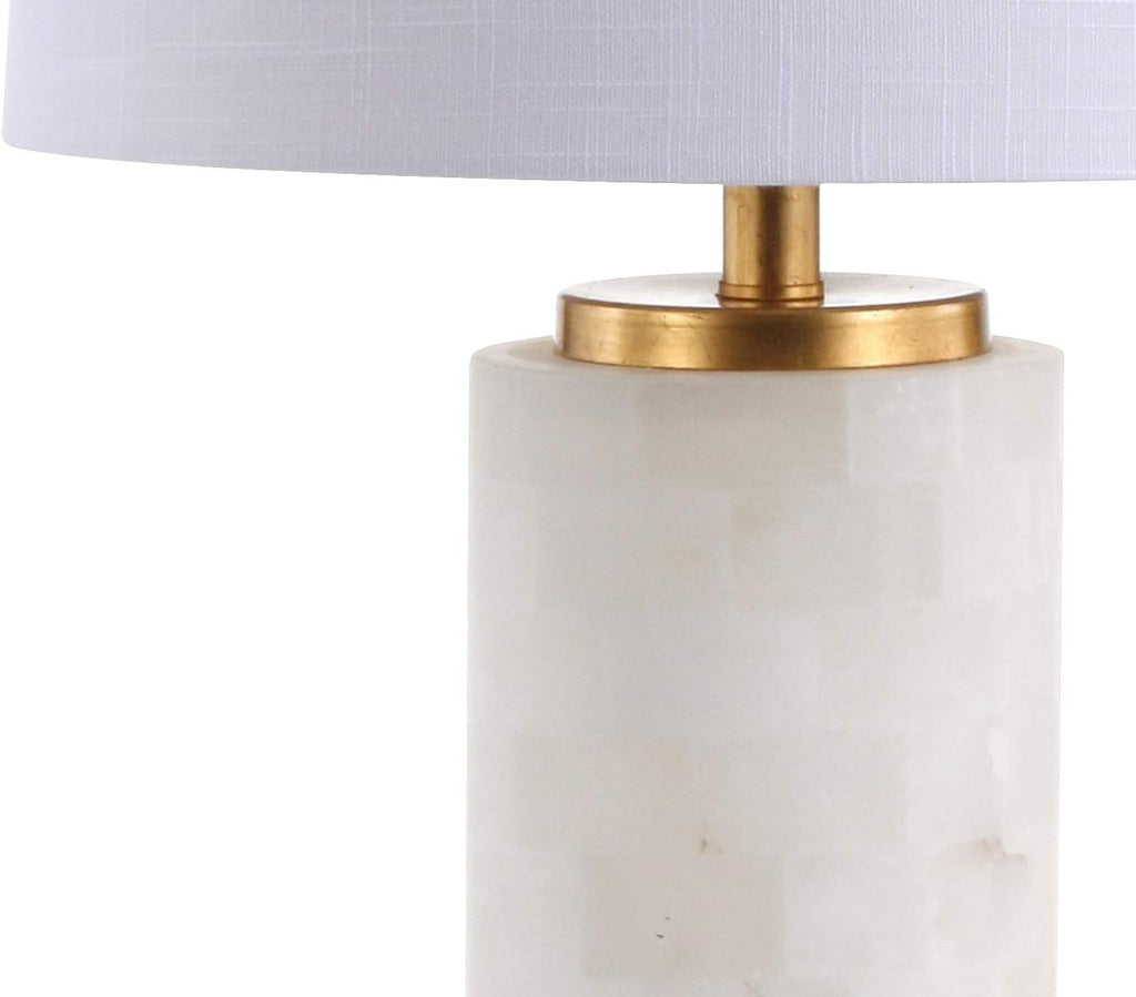 JONATHAN Y 25.5' White/Gold Leaf Alabaster 2-Light Rectangular Table Lamp with Night Light Modern Coastal Bedside Lamp for Bedroom with White Linen Drum Shade LED Bulbs Included JYL6203A