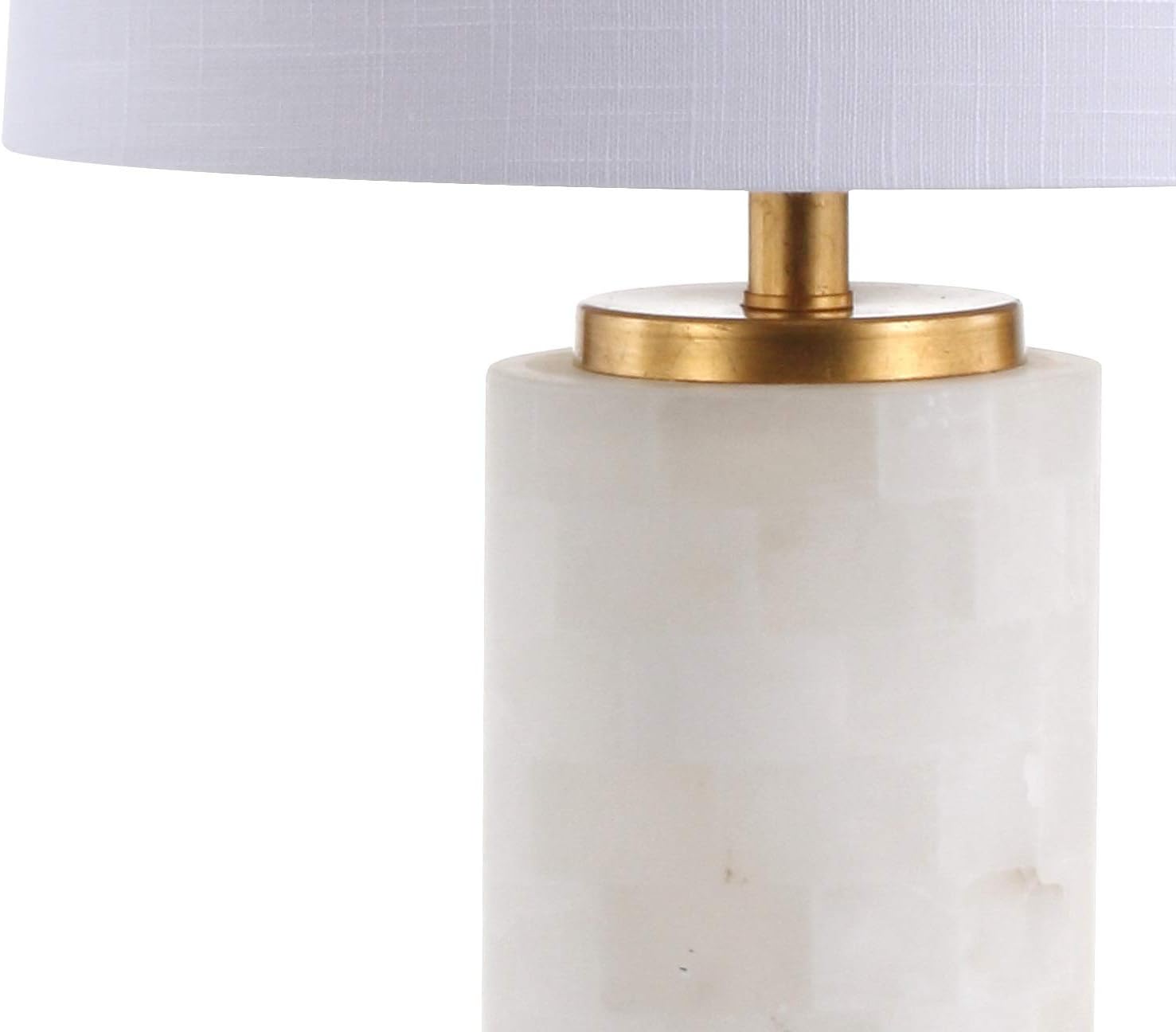 JONATHAN Y 25.5' White/Gold Leaf Alabaster 2-Light Rectangular Table Lamp with Night Light Modern Coastal Bedside Lamp for Bedroom with White Linen Drum Shade LED Bulbs Included JYL6203A
