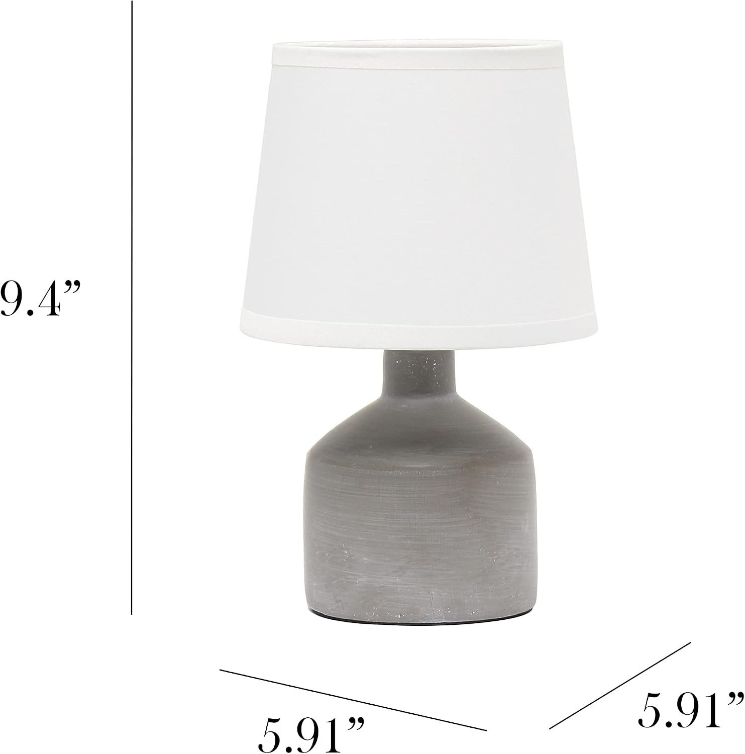 Simple Designs LT2080-GRY Mini Bocksbeutal Concrete Table Desk Lamp with Tapered Drum Fabric White Shade, Gray (Pack of 12)