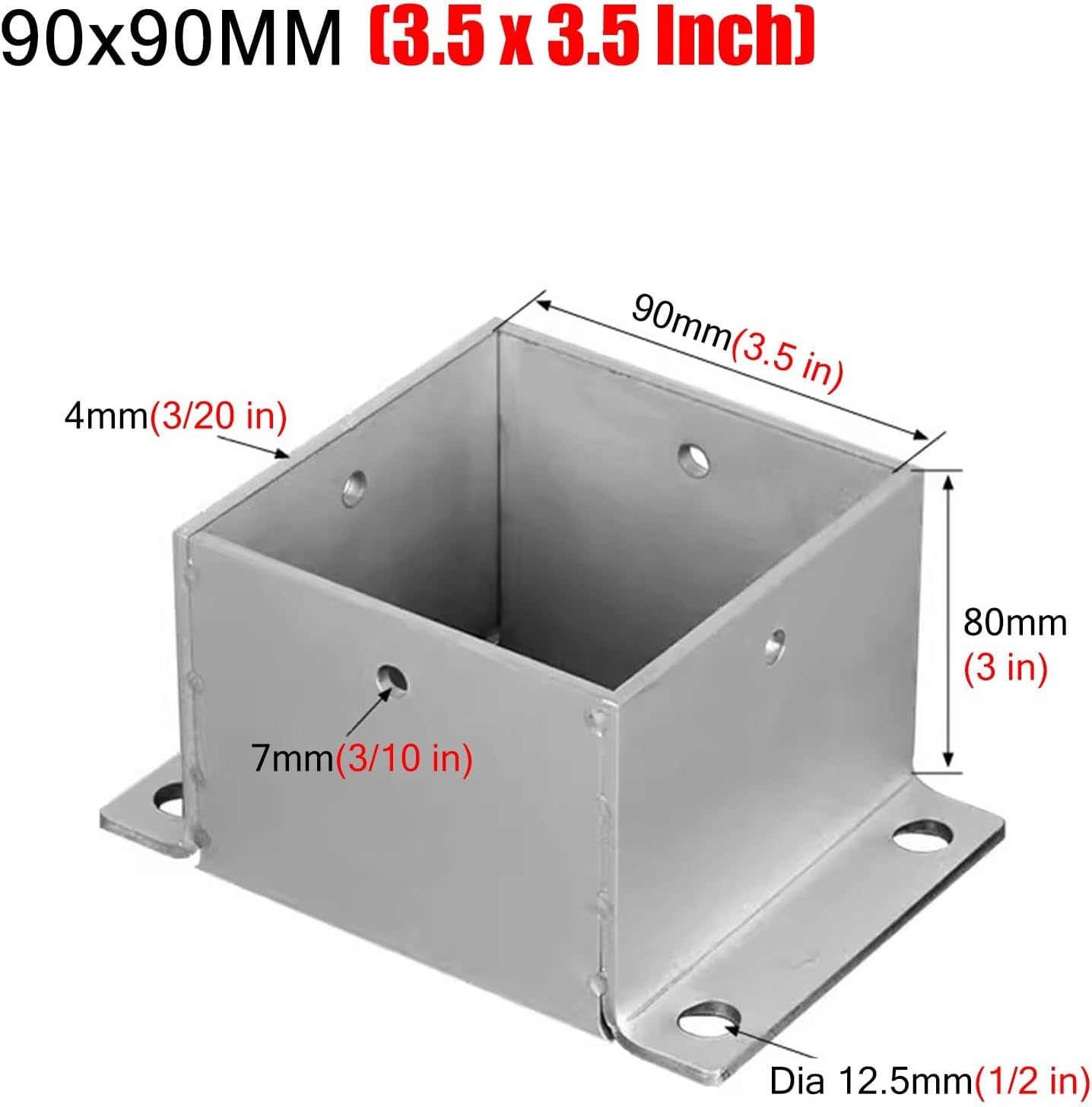 Stainless Steel Fence Post Bracket Decking Post Base for Deck Porch Handrail Railing Support, for Concrete, Pergola Stand Boots/Square Mailbox Post Anchors(90x90 mm (3.5x3.5 in))