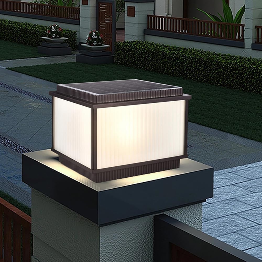 Solar Post Lights - Waterproof Aluminum Column Lamp with Glass Shade for 4x4, 5x5, or 6x6 Wooden Posts Perfect for Gardens, Yards, and Patios(30cm)
