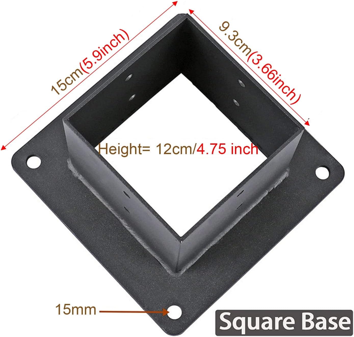 Heavy Duty Metal Fence Post Support Bracket with Screws, Square Wooden Post Ground Sleeve for Deck Railing, Vinyl Fence, Pergola, Mailbox - 4 Pack, 15x12cm
