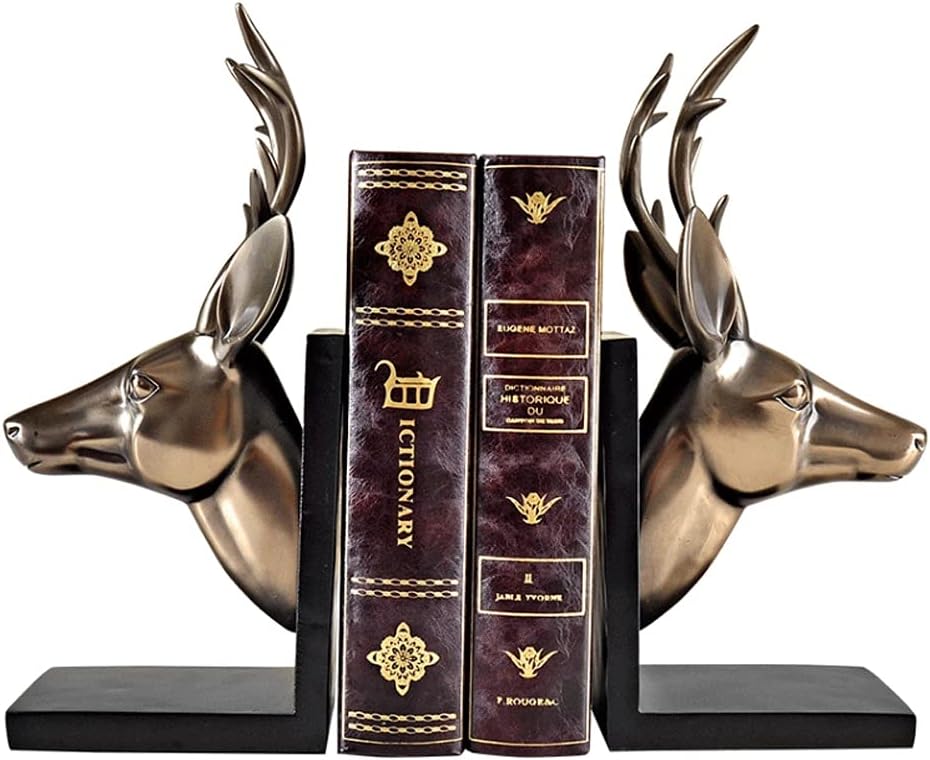 Desktop bookend Book End Creative Bookends Art Book Ends Classic European Retro Deer Head Bookend Home Office Decoration Fashion Gifts Perfect Home Decor (Color : Black)
