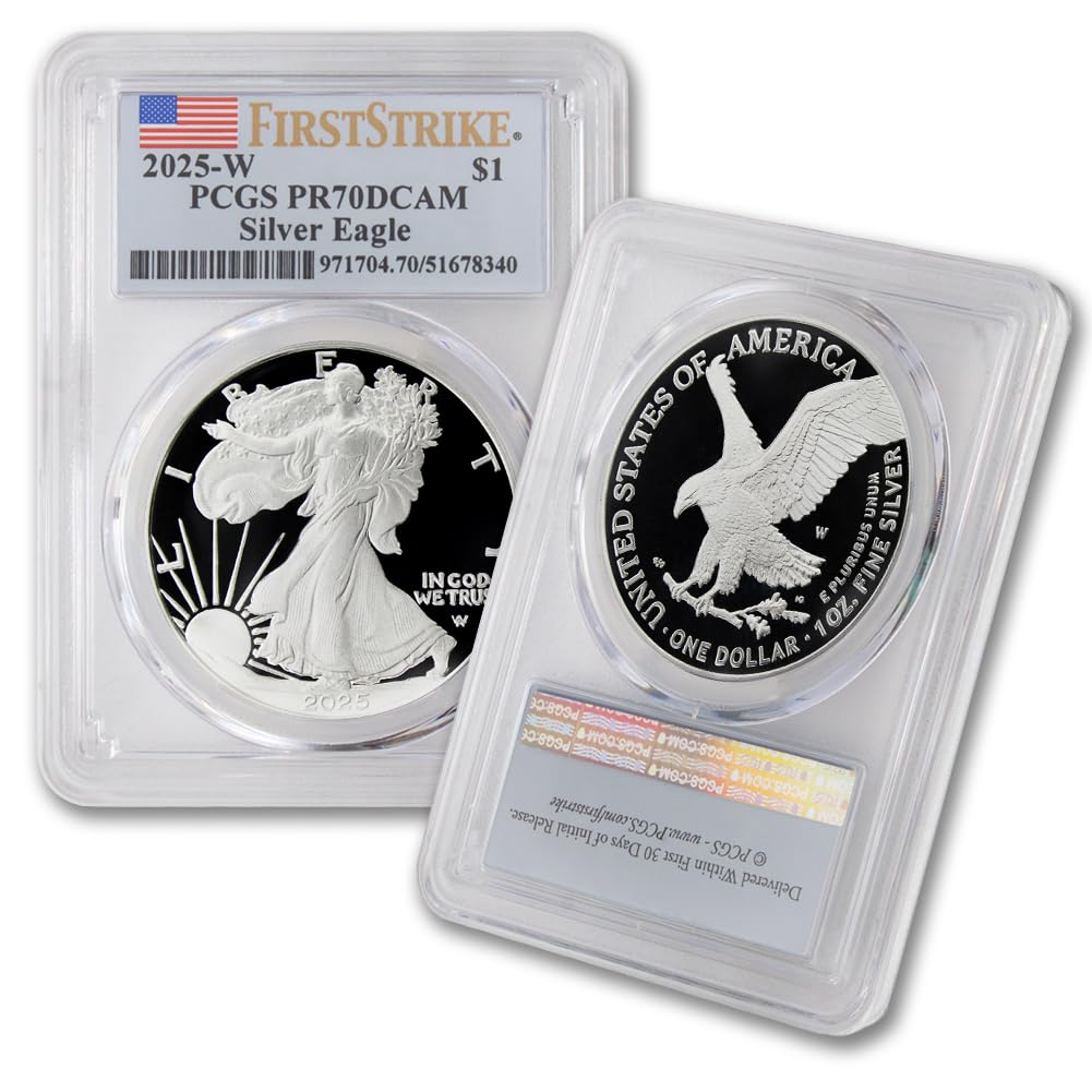 2025 W 1 oz American Silver Eagle Proof Coin PR-70 Deep Cameo (First Strike - Flag Label) with Original Government Packaging $1 PCGS PR70DCAM