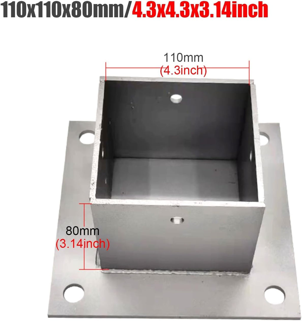 2pcs Wood Fence Post Base Support Bracket - Stainless Steel Concrete Post Anchor for Deck Railing, Vinyl Fence, Mailbox(110x110mm)