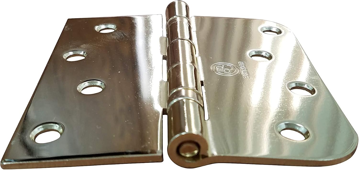 Hinge Outlet 4 Inch with 5/8 Inch Square Radius Ball Bearing Door Hinges, Heavy-Duty Steel, Removable Pin (Polished Brass,10 Pack)