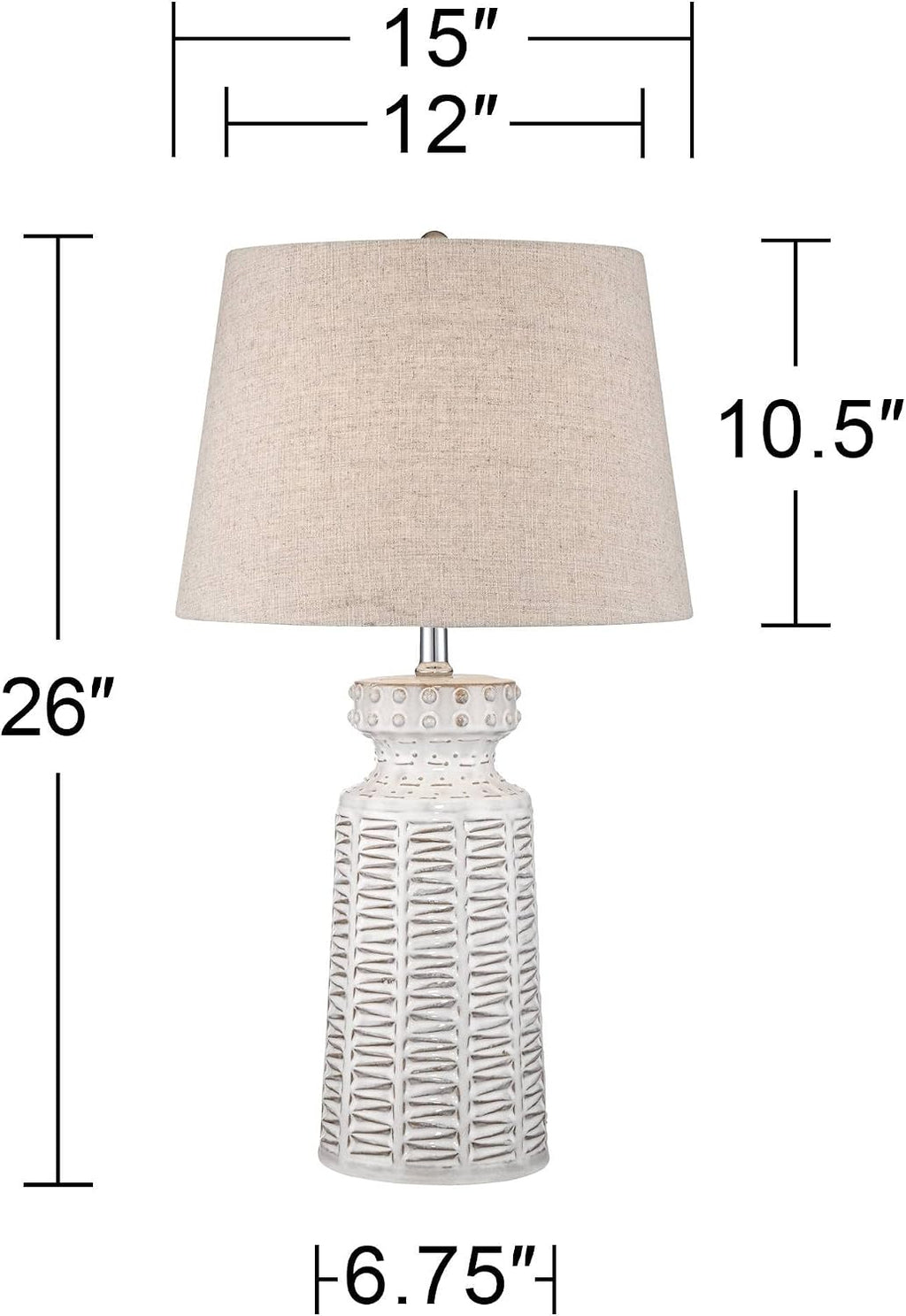 360 Lighting Helene Country Cottage Table Lamps 26' High Set of 2 Ceramic Rustic Cream White Glaze Tan Linen Drum Shade for Living Room Bedroom House Bedside Nightstand (Color May Vary)