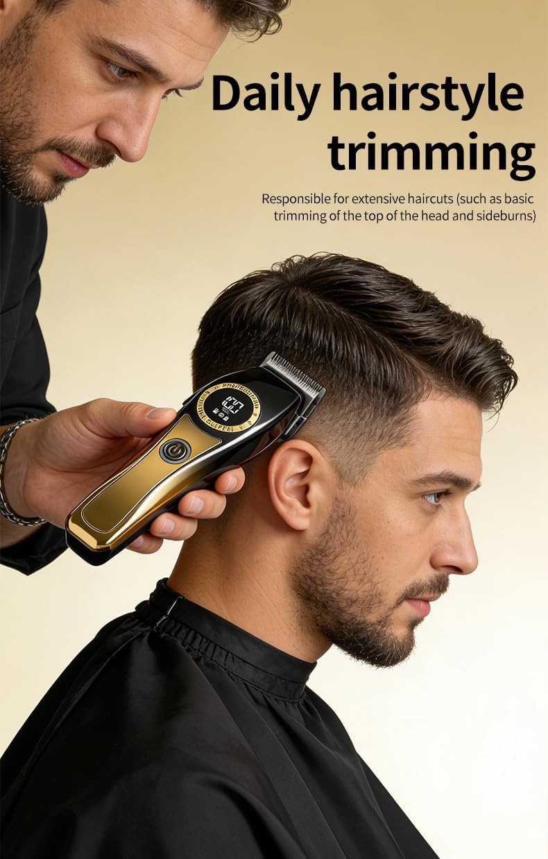 Professional Hair Clippers for Men Barber-Grade Cordless Clipper & Split Trimmer Set with LCD Display & High Speed Motor 7 Limit Combs Cutting Tools for Home Haircuts Fading Beard Trimming