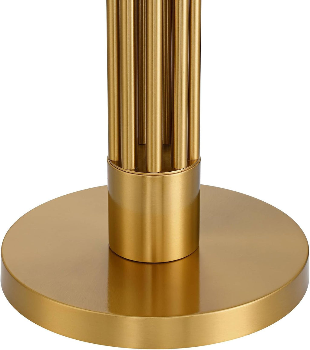 Possini Euro Design Granview Mid Century Modern 66' Tall Standing Floor Lamp with Glass Table USB Port Gold Metal Warm Brass Finish Living Room Bedroom House Reading Office Home Decor Entryway