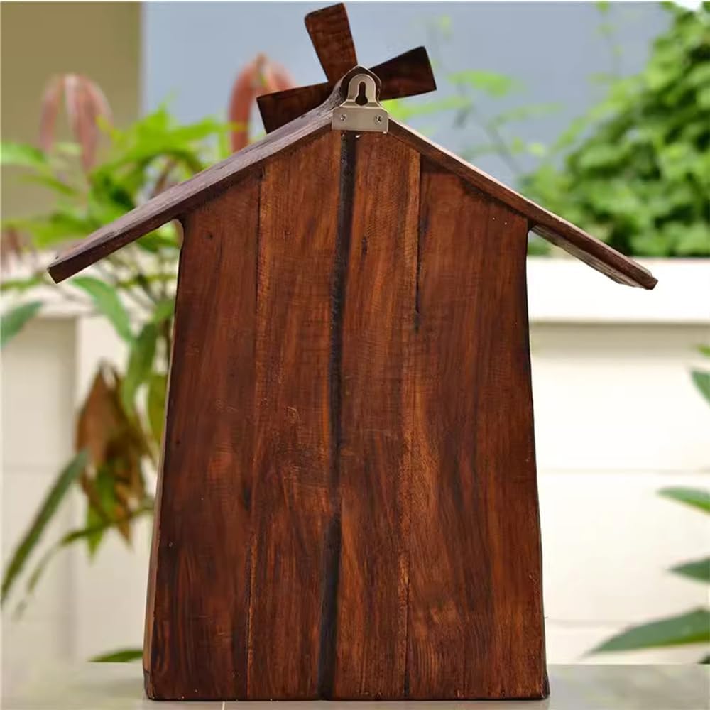 Windmill Wooden Letter Box Pastoral Country Mailbox Wall Mounted Post Box in Vintage and Distressed Style for Outdoor Use