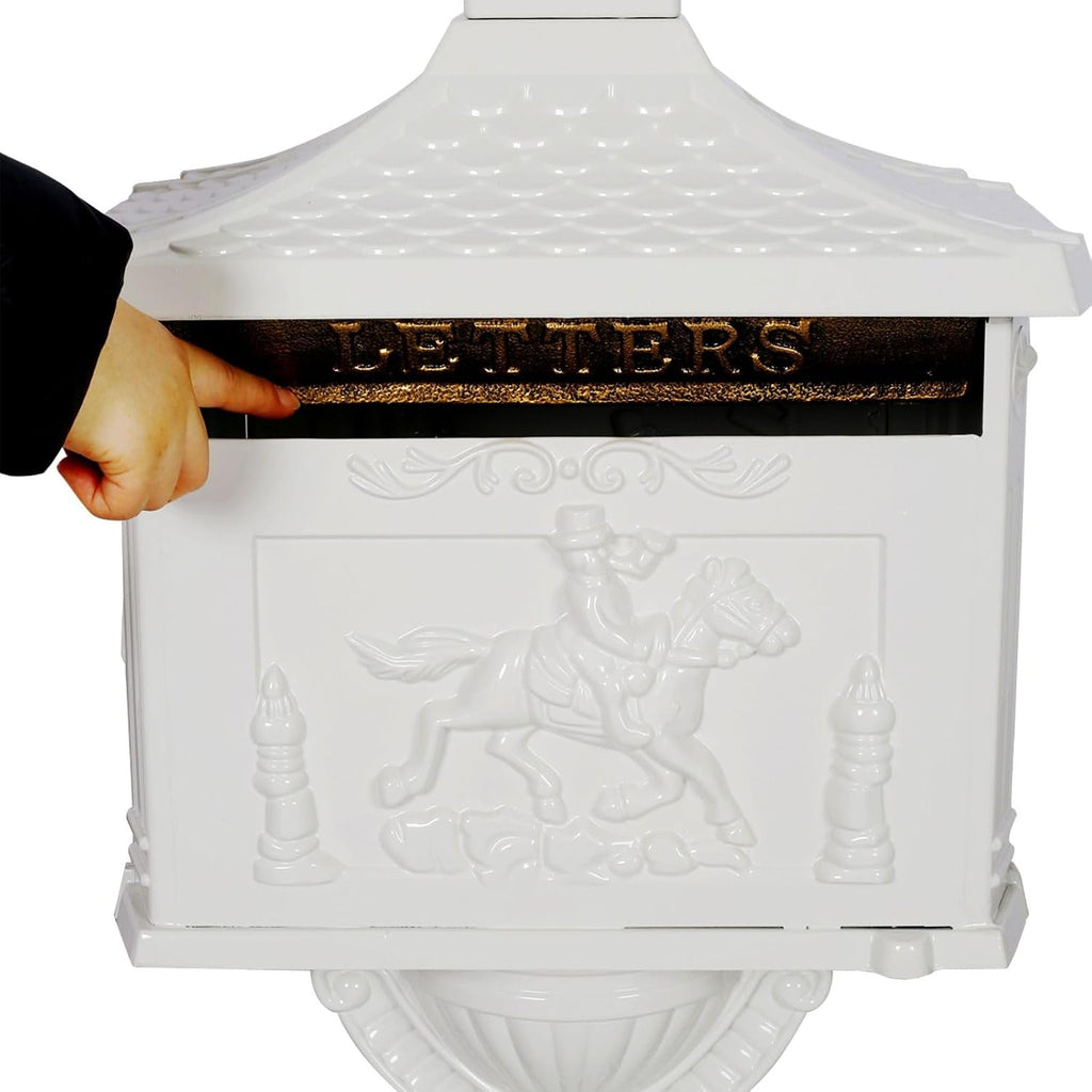 Cast Aluminum Post Mount Mailbox, Heavy Duty Courtyard Villa Decoration Vertical Security Postal Mailbox, White