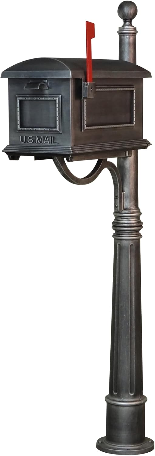 Special Lite Traditional Curbside Mailbox with Ashland Post - Swedish Silver Mailbox with Aluminum Post - SCT-1010_SPK-600-SW