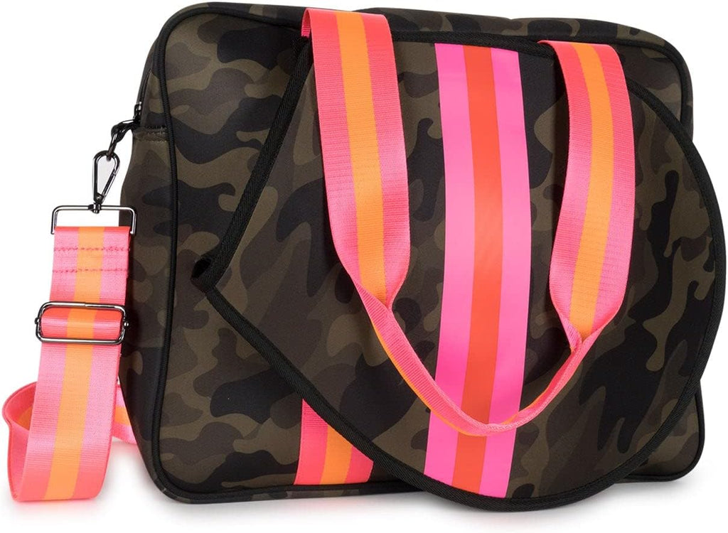 Haute Shore - Billie Showoff Tennis Bag, Green Camo w/Pink & Orange Stripes, One_Size
