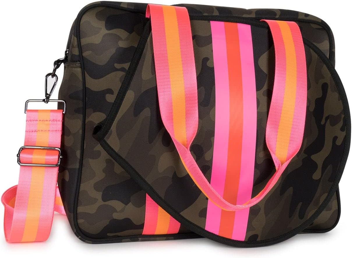 Haute Shore - Billie Showoff Tennis Bag, Green Camo w/Pink & Orange Stripes, One_Size