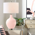 Color + Plus Modern Table Lamp 28.5' Tall Rose Pink Glass OVO White Linen Drum Shade for Living Room Family Bedroom Bedside Nightstand Office