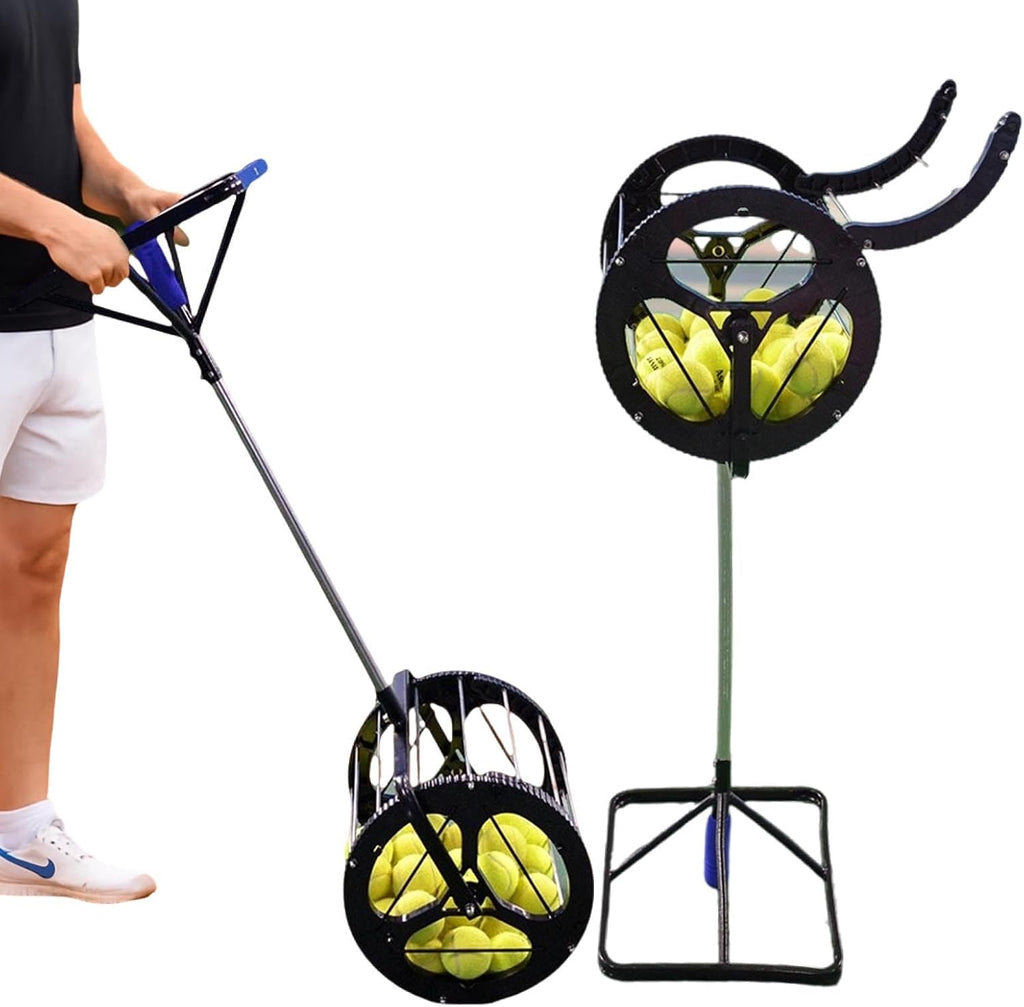 Multi-Functional Tennis Ball Picker with 36 – Tennis Ball Storage Basket & Ball Launcher, Ideal for Beginners, Holds 80 Balls, Quick Setup