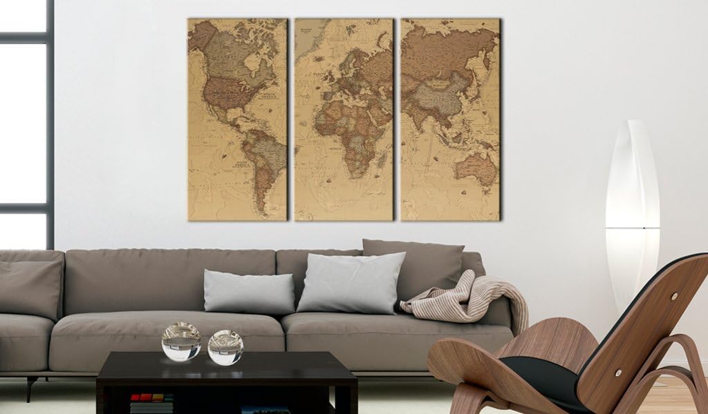 artgeist - Textured Canvas Wall Art World Map 59x24 in - 5pcs Painting Canvas Prints with Acrylic Gel Texture Picture Artwork Image - Contemporary Modern Photo Wall Home k-A-0415-b-m