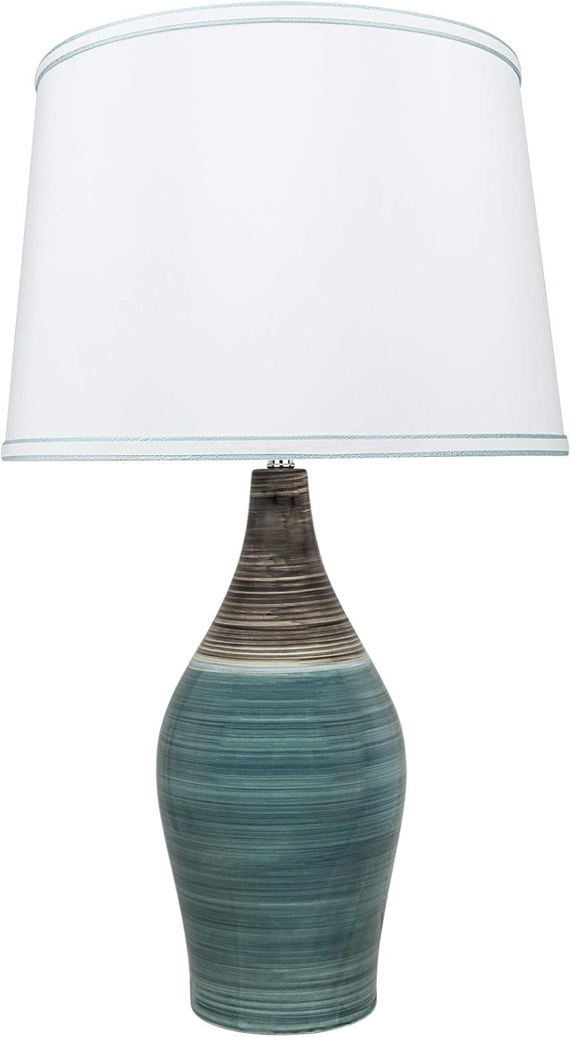 Aspen Creative 40185-11, 27-1/2' High Transitional Ceramic Table Lamp, Brown & Blue and Hardback Empire Shaped Lamp Shade in White, 15-1/2' Wide