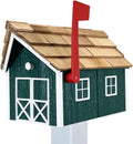 Peaceful Classics Amish Cedar Roof Wooden Mailbox with Window & Door Trim, Handcrafted Mailboxes for Outside, Post Mount Residential Mailboxes - (Green & White, Wood)