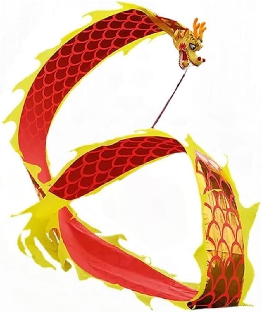 Chinese Dragon Costume Dance Lion Props Streamer Chinese New Year Silk Dragon Traditional Outdoor Dragon Fitness Ribbon Lion Dance Costume(A,8m)
