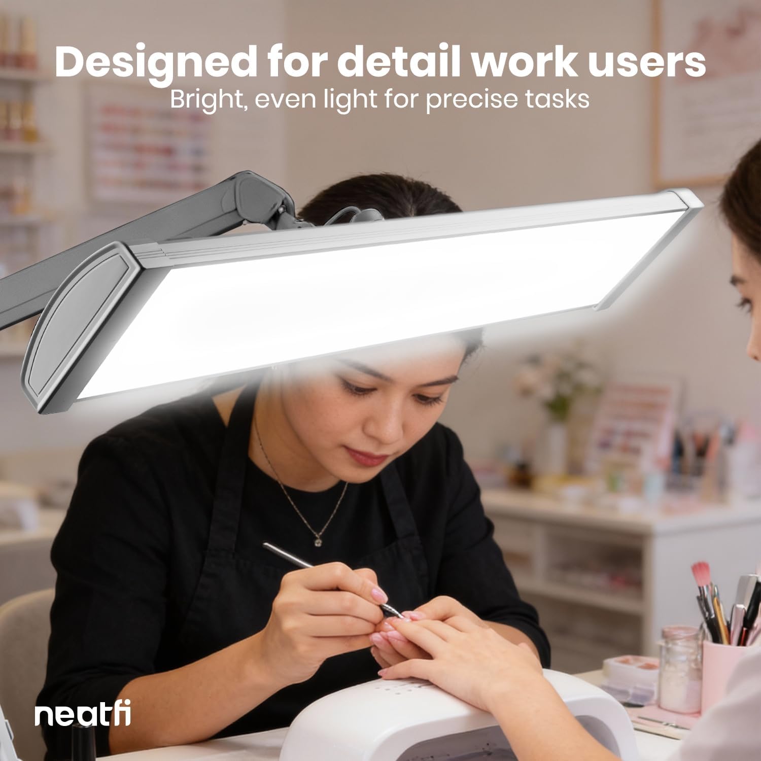 Neatfi Ultra 3,500 Lumens LED Desk Lamp with Clamp – 45W, 270 SMD LEDs, Shadow-Free | Adjustable Brightness | Task Light for Nail, Craft & Office (Silver, 26-Inch Wide Shade)
