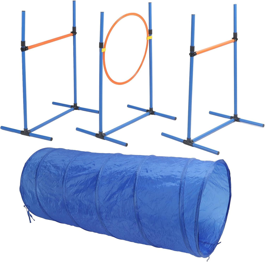 Dog Agility Training Equipment, Dog Obstacle Training Kit with Collapsible Tunnel Jump Ring Poles, Portable Pet Agility Course for Yard Outdoor Puppy Exercise Training