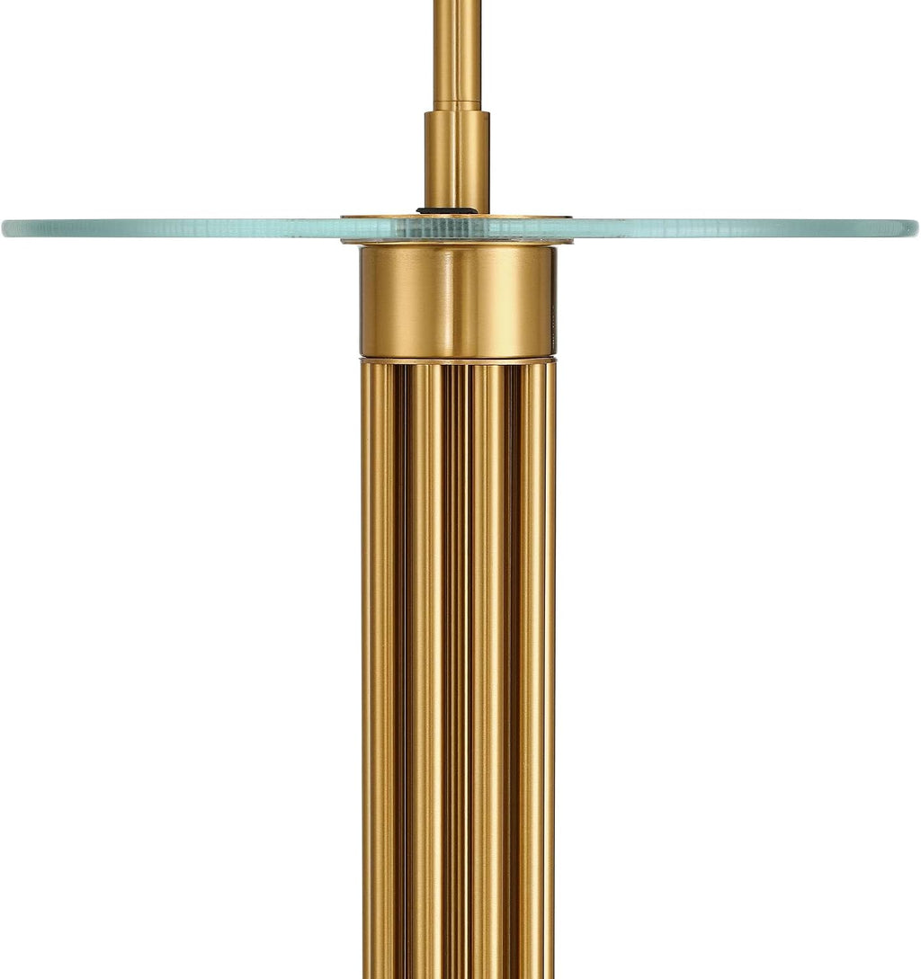 Possini Euro Design Granview Mid Century Modern 66' Tall Standing Floor Lamp with Glass Table USB Port Gold Metal Warm Brass Finish Living Room Bedroom House Reading Office Home Decor Entryway