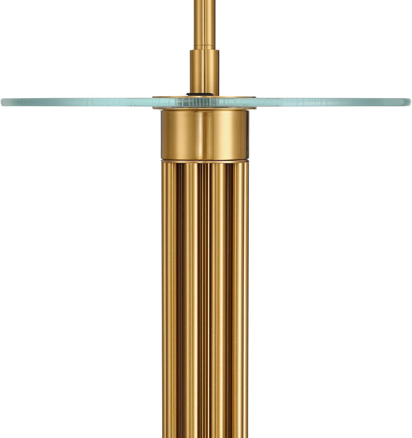 Possini Euro Design Granview Mid Century Modern 66' Tall Standing Floor Lamp with Glass Table USB Port Gold Metal Warm Brass Finish Living Room Bedroom House Reading Office Home Decor Entryway