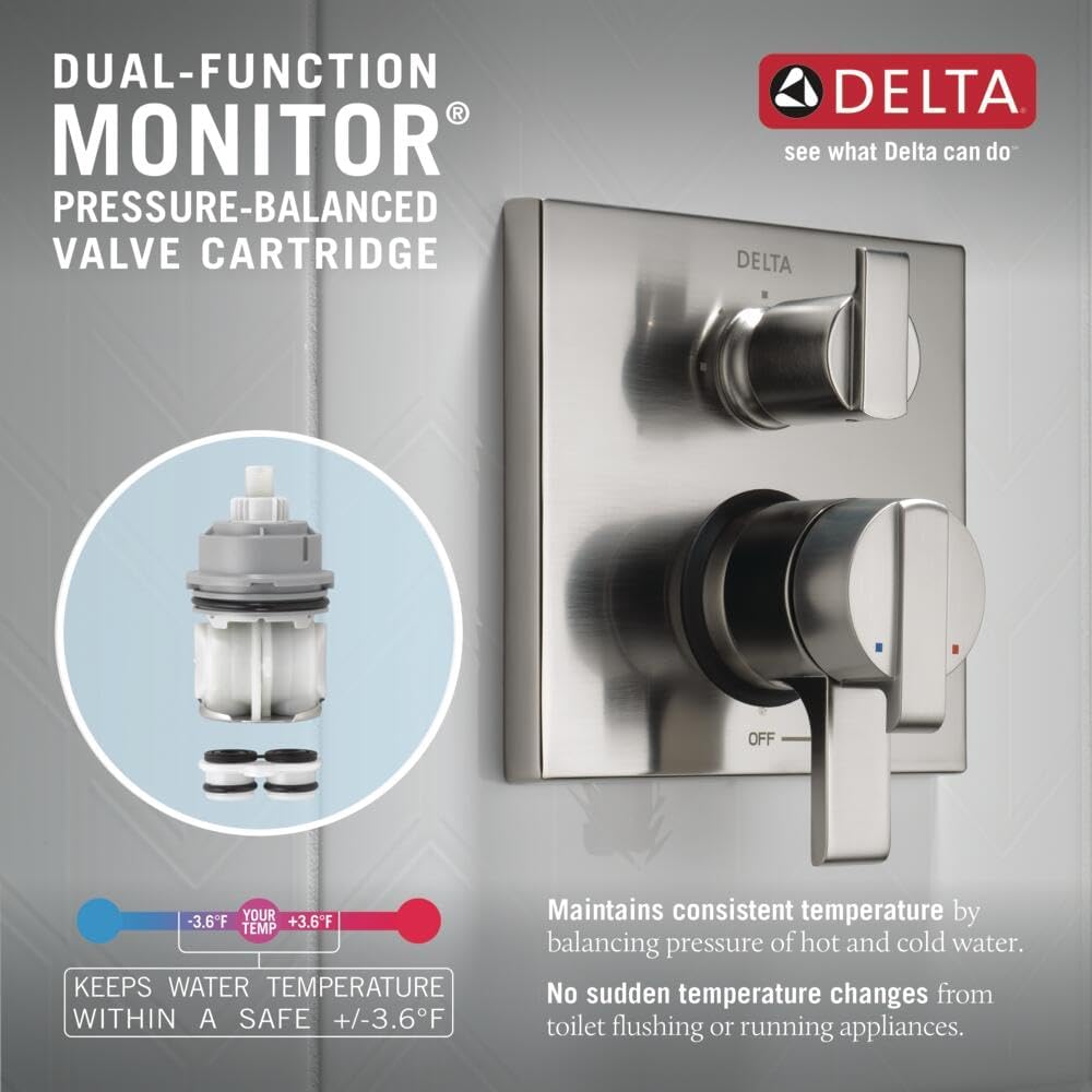 Delta Modern Dual-Function Shower Handle Trim Kit with 3-Way Integrated Diverter, Matte Black Shower System Valve with Diverter, Matte Black T27867-BL (Valve Not Included)
