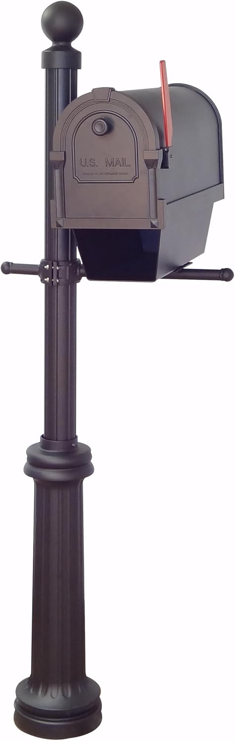 Special Lite Savannah Curbside Mailbox with Paper Tube with Fresno Post- Black Aluminum Mailbox with Post - SCS2014-SPK592-BLK