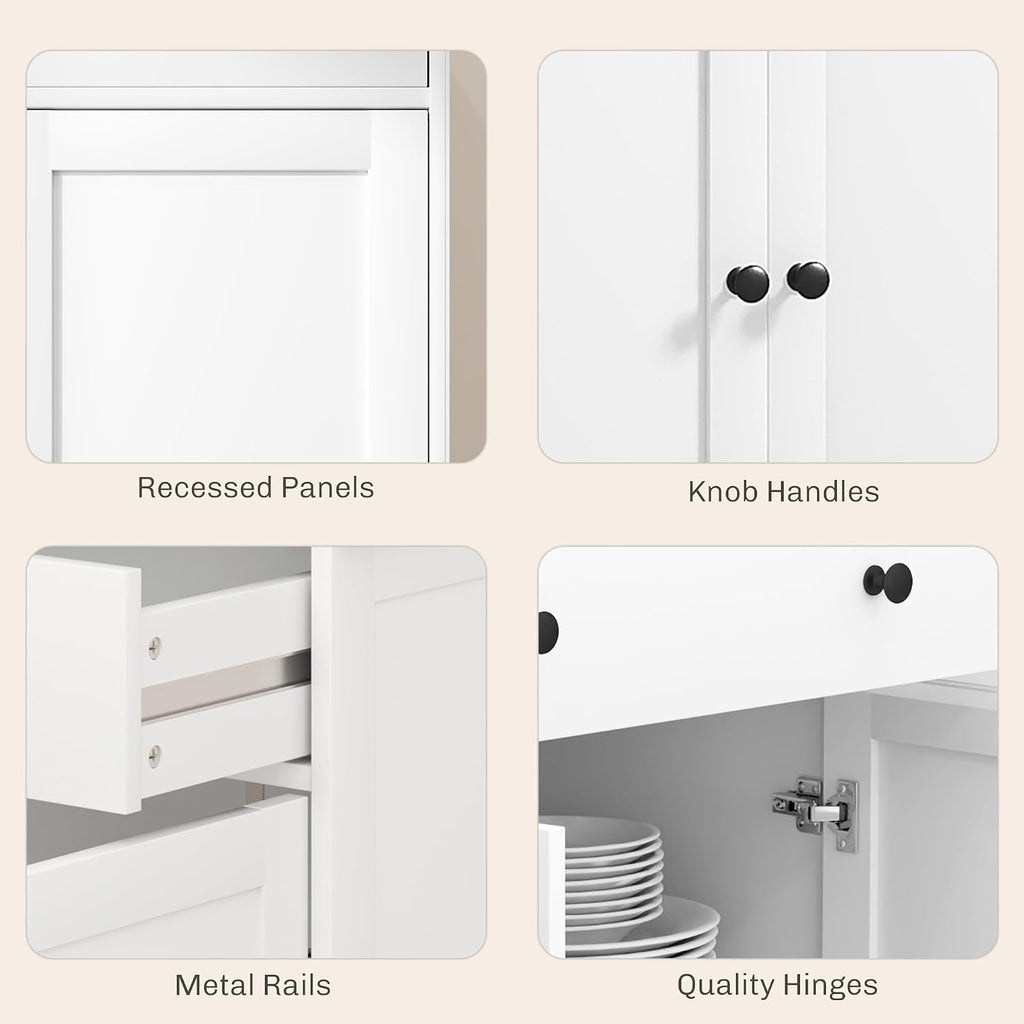 HOMCOM Sideboard Buffet Cabinet with Storage, 55' Modern Kitchen Cabinet with 4 Doors, 2 Drawers and 2 Adjustable Shelves, Coffee Bar Cabinet, White